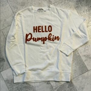 NWT White Sweatshirt with 'Hello Pumpkin' SZ: S